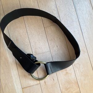 Black Leather Belt with Gold Buckle